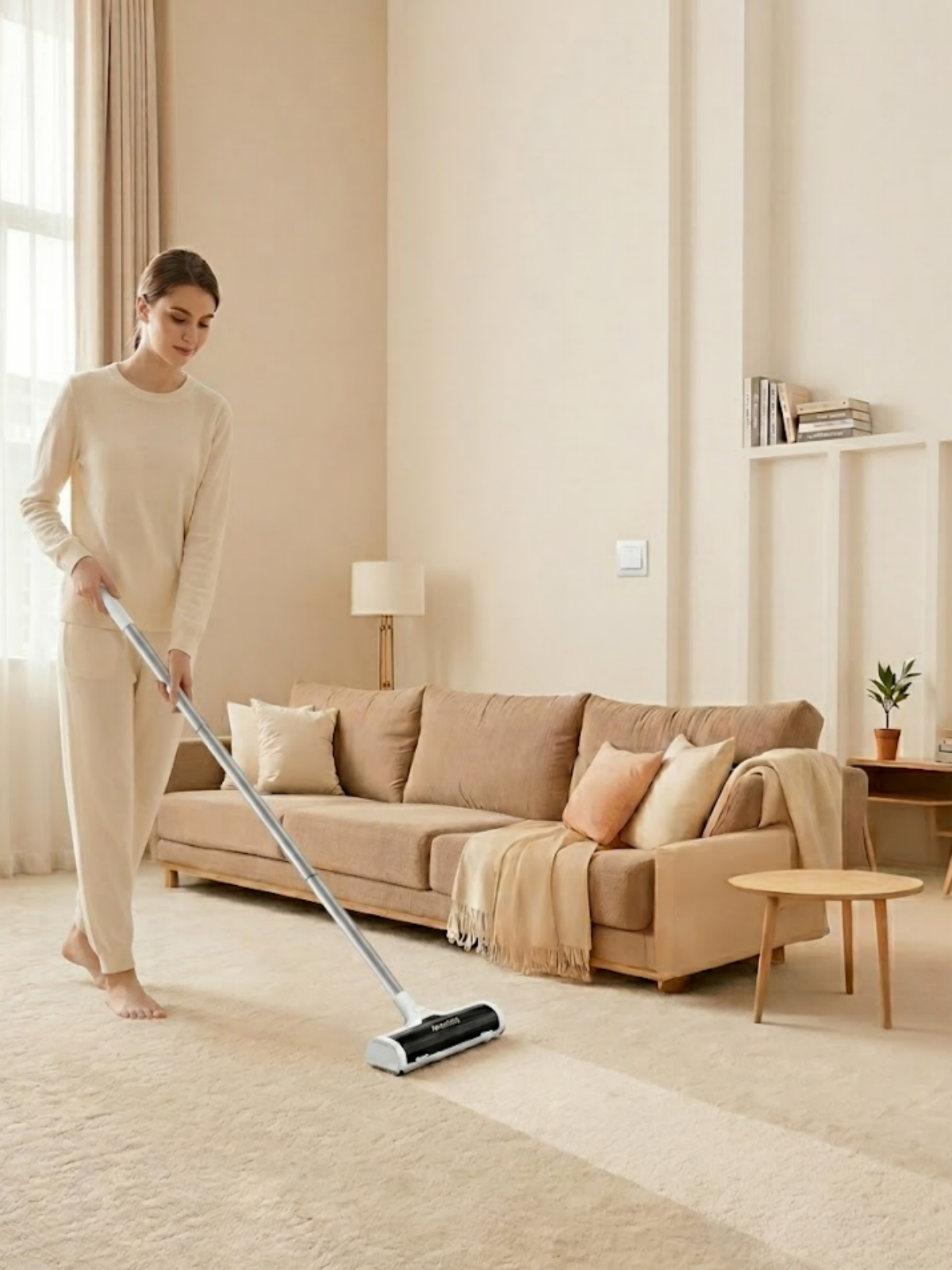 The ACE2ACE carpet brush is removing pet hair from the carpet.